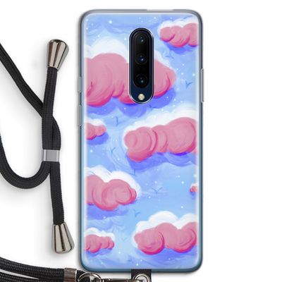 Roze wolken met vogels: OnePlus 7 Pro Transparant Hoesje met koord