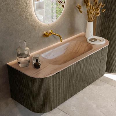 Badmeubel Mondiaz Kurve-Dlux | 120 cm | Meubelkleur Shadow | Wastafelkleur Saba | Solid surface | Wasbak midden spoelbak | Zonder kraangat(en)