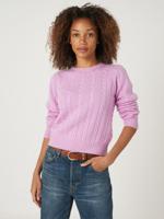 Korte, gebreide sweater met kabelpatroon van cashmeremix - thumbnail