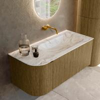 Badmeubel Mondiaz Kurve-Dlux | 105 cm cm | Meubelkleur Dusk | Wastafelkleur Glace | Solid surface | Wasbak rechter zijde spoelbak | Zonder kraangat(en)