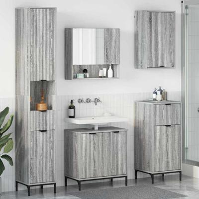 Badkamermeubelset met lade Grijs Sonoma Engineered hout, Metaal