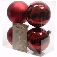 Ambiance Christmas kerstboom decoratie kerstballen 10 cm donkerrood 4 stuks   - - thumbnail