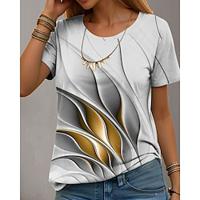 Dames T-shirt Ombre Geometrisch Afdrukken Dagelijks Casual Korte mouw Ronde hals Grijs Zomer Lightinthebox