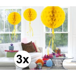 Feestversiering gele decoratie bollen 30 cm set van 3