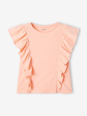 Meisjesshirt met ruches perzik