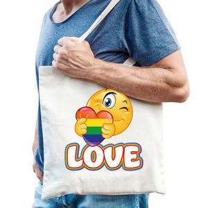 Bellatio Decorations Gay Pride tas - katoen - 42 x 38 cm - naturel - LHBTI - love   -