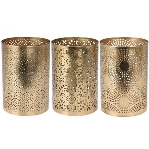 Set van 3x metalen theelichthouders/windlichtjes goud D10 x H15 cm