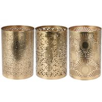 Set van 3x metalen theelichthouders/windlichtjes goud D10 x H15 cm