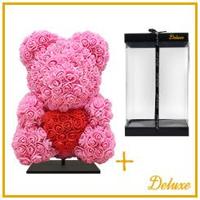 Beer DELUXE op standaard 40cm - donkerroze foam met rood hart - in luxe cadeauverpakking 40 cm Beer DELUXE op standaard 40cm - donkerroze foam met rood hart - in luxe cadeauverpakking 40 cm