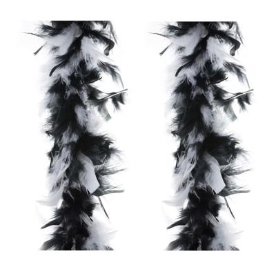 Carnaval verkleed veren Boa - 2x stuks - zwart/wit - 2 meter - Verkleedkleding accessoires