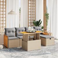 6-delige Loungeset met kussens poly rattan beige