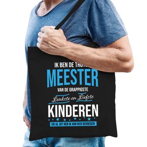 Trotse meester katoenen kado tas zwart heren voor leraar / onderwijzer - Feest Boodschappentassen