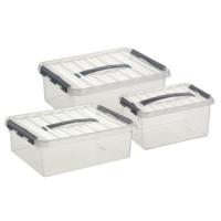 Sunware Q-Line opberg boxen set - 3 maten - 6-10-12 liter - kunststof - transparant/grijs