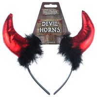 Halloween duivel hoorntjes met kunstbont - diadeem - rood/zwart - kunststof
