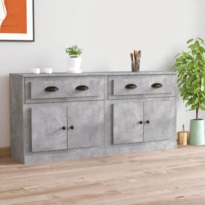 Dressoirs 2 st bewerkt hout betongrijs
