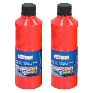 2x Acrylverf / temperaverf fles rood 250 ml