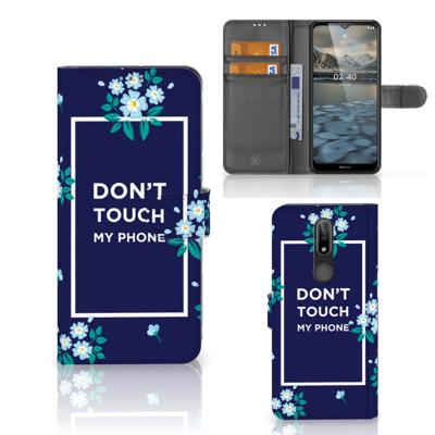 Nokia 2.4 Portemonnee Hoesje Flowers Blue DTMP Nokia 2.4 Portemonnee Hoesje Flowers Blue DTMP