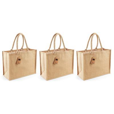Jute boodschappentas/shopper - 3x stuks - naturel - 42 x 33 x 19 cm - Naturel goodiebag - 21 liter