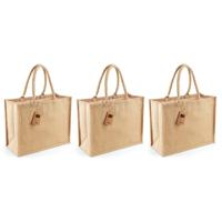 Jute boodschappentas/shopper - 3x stuks - naturel - 42 x 33 x 19 cm - Naturel goodiebag - 21 liter