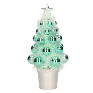 Mini kunst kerstboompje mint groen met kerstballen 19 cm