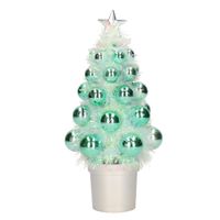 Mini kunst kerstboompje mint groen met kerstballen 19 cm - thumbnail