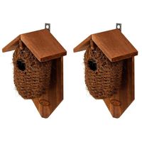 2x stuks bruin vogelhuisjes voor kleine vogels 26 cm - Vogelhuisjes - thumbnail