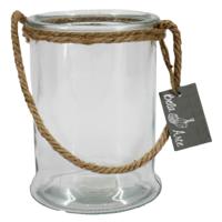 Bela Arte Glazen windlicht met touw - hengsel/handvat - d12 x h17 cm