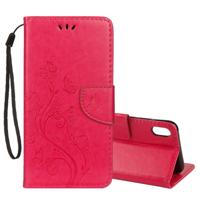 Reliëf Butterfly patroon horizontale Flip lederen draagtas met kaartsleuf & houder & portemonnee & Lanyard voor iPhone XR (magenta)