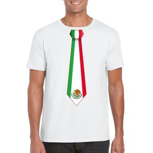 Wit t-shirt met Mexico vlag stropdas heren