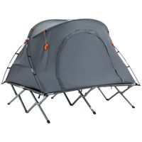 Outsunny campingbed met tent, verhoogd campingbed voor 2 persoon, koepeltent met luchtbed, inclusief draagtas, grijs 200 x 146 x 159 cm