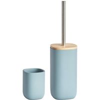 WC/toiletborstel met houder en badkamer beker - lichtblauw - kunststeen - Badkameraccessoireset