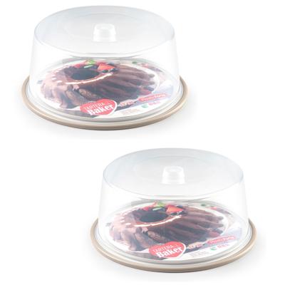 Plasticforte Taartstolp - 2x stuks - transparant - 32 x 15 cm - taart / gebak bewaardoos - taupe bod