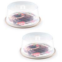 Plasticforte Taartstolp - 2x stuks - transparant - 32 x 15 cm - taart / gebak bewaardoos - taupe bod