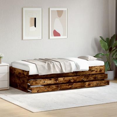 Slaapbank met lades zonder matras 100x200 cm gerookt eikenkleur