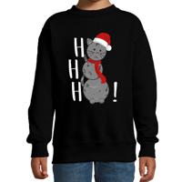 Kersttrui/sweater voor jongens/meisjes - Hohoho - zwart - sneeuwpop poesje - thumbnail