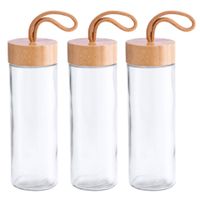 6x Stuks glazen waterfles/drinkfles transparant met bamboe houten dop met handvat 420 ml