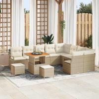 Tuinbankenset met kussen 12 pcs Beige poly rattan