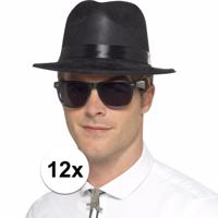 Blues Brothers hoed - 12x - zwart - volwassenen - plastic - Carnaval verkleedhoeden