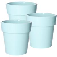 Set van 3x stuks basic plantenpotten/bloempotten kunststof dia 15 cm/hoogte 15 cm pastel groen