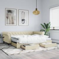 Slaapbank met onderschuifbed en lades 90x200 cm kunstleer crème Slaapbank met onderschuifbed en lades 90x200 cm kunstleer crème