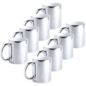 8x Zilveren bekers/mokken metallic 350 ml