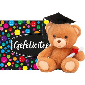 Gefeliciteerd ansichtkaart A5-size met Geslaagd thema knuffelbeertje