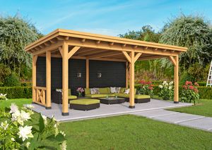 Overkapping Plat Dak Odense XXL Type 2 Red Class Wood 650x450 cm - Zwarte wanden- Plat dak- Hout- Tuindeco