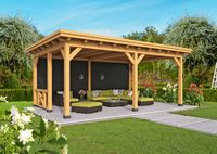 Overkapping Plat Dak Odense XXL Type 2 Red Class Wood 650x450 cm - Zwarte wanden- Plat dak- Hout- Tuindeco