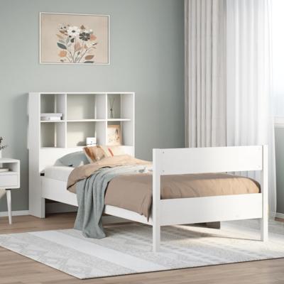 Bed met boekenkast zonder matras grenenhout wit 90x190 cm
