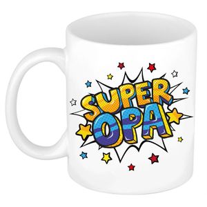 Super opa bedank mok / cadeaubeker wit met sterren 300 ml   -