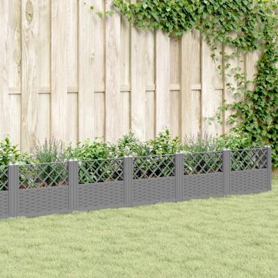 VidaXL Plantenbak met pinnen 363,5x43,5x43,5 cm polypropeen lichtgrijs