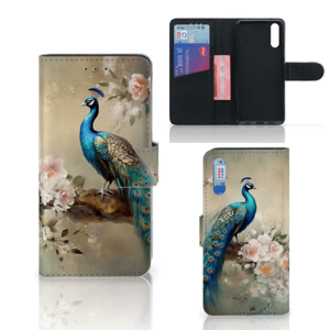 Telefoonhoesje met Pasjes voor Huawei P20 Vintage Pauwen