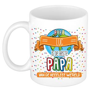 Naam mok papa Luc - wit - de beste - keramiek - 300 ml - Vaderdag/verjaardag