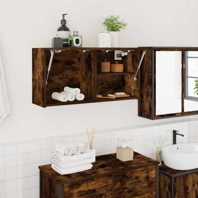 Badkamerwandkast 80x25x40 cm bewerkt hout gerookt eikenkleurig